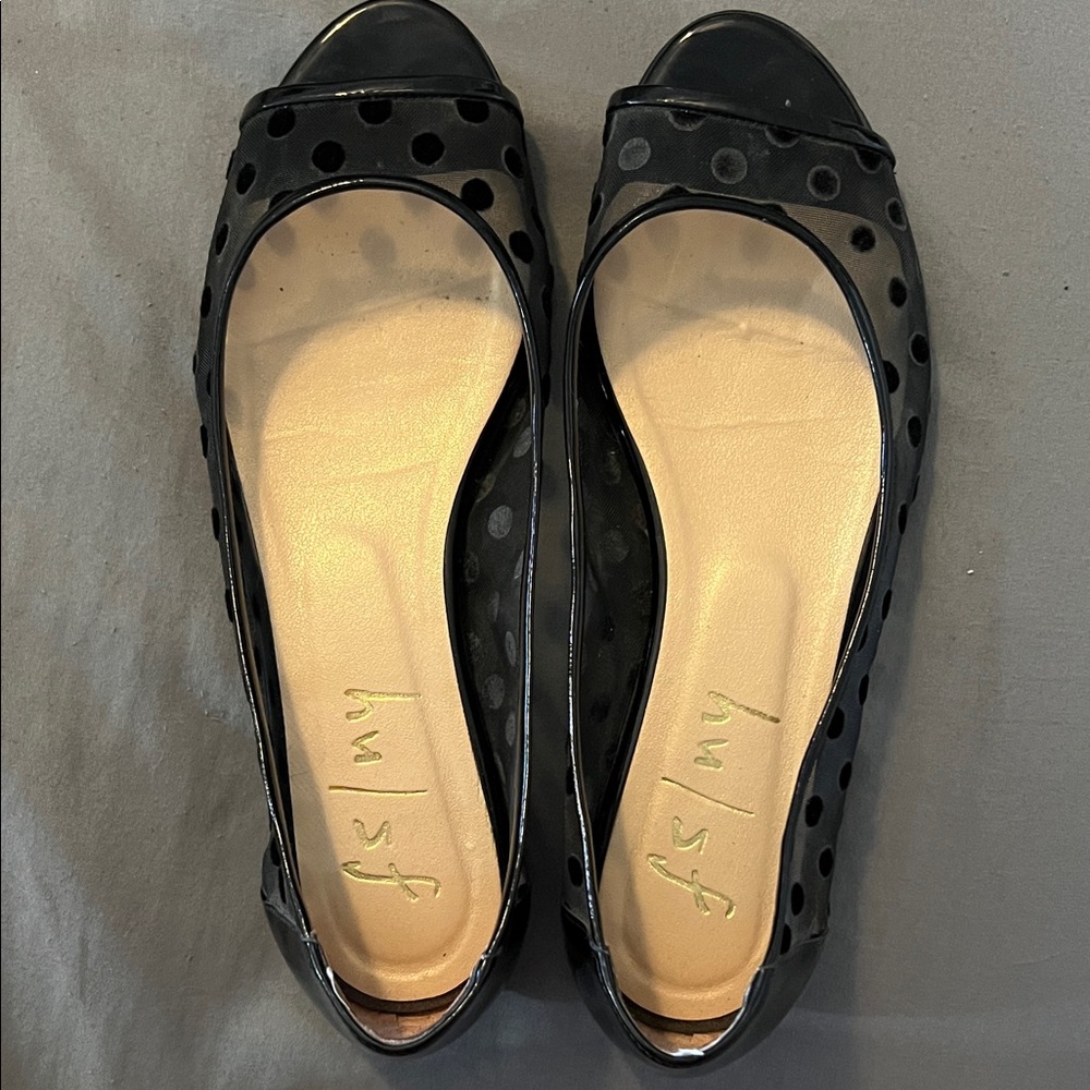FS NY Black Polka Dot Peep Toe Flats, size 5.5